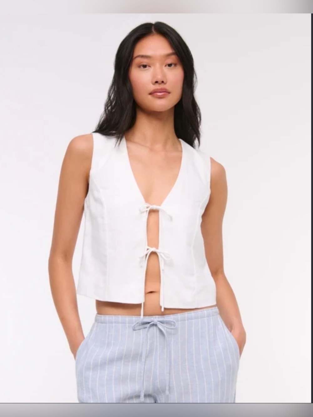 Women's cream Tie-Front Jacket with Wooden Bead Details
